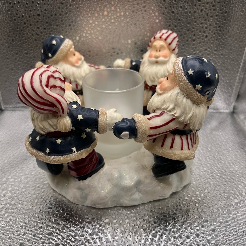 Vintage 2002 Home Interiors Santa Patriotic Red White Blue Candle Holder Votive